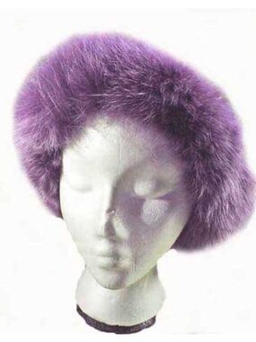 FOX FUR HEAD BAND, TAG ON NEW, PURPLE, ADJUSTABLE SIZE, GENUINE FOX SOFT AND